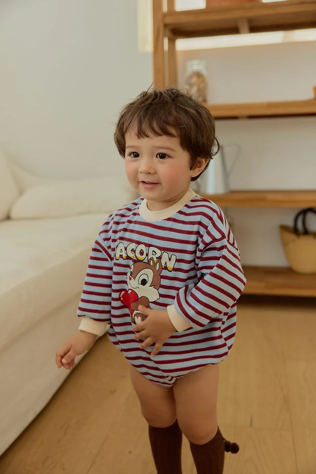 Sera - Korean Baby Fashion - #onlinebabyboutique - Squirrel Stripe Romper - 8