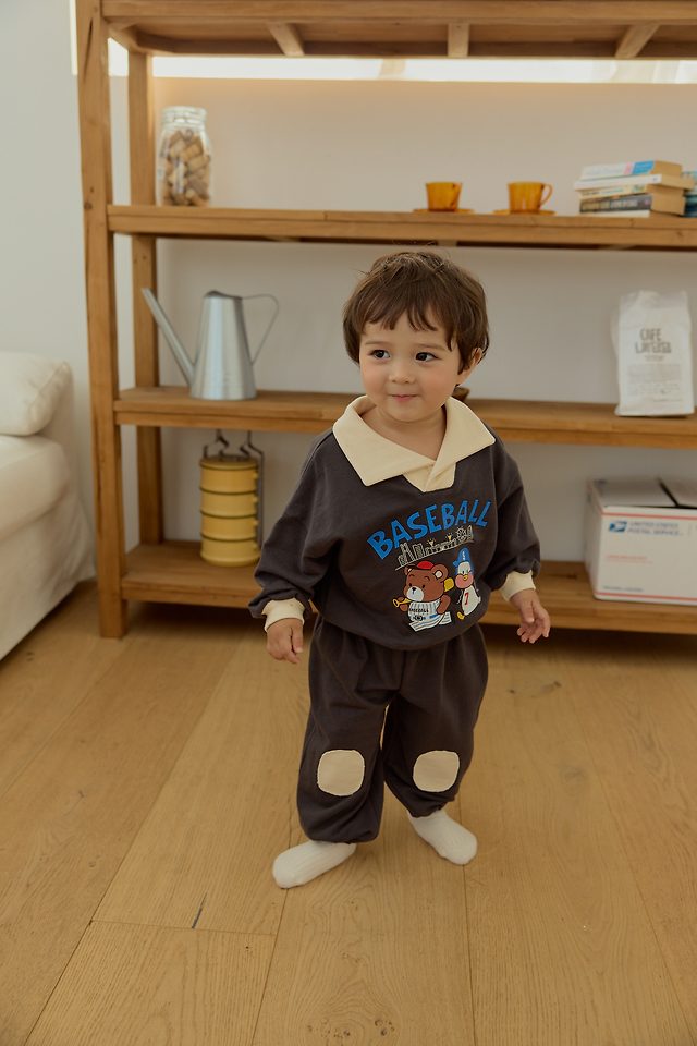 Sera - Korean Baby Fashion - #babywear - Collar Kneepad Top and Bottom Set - 4
