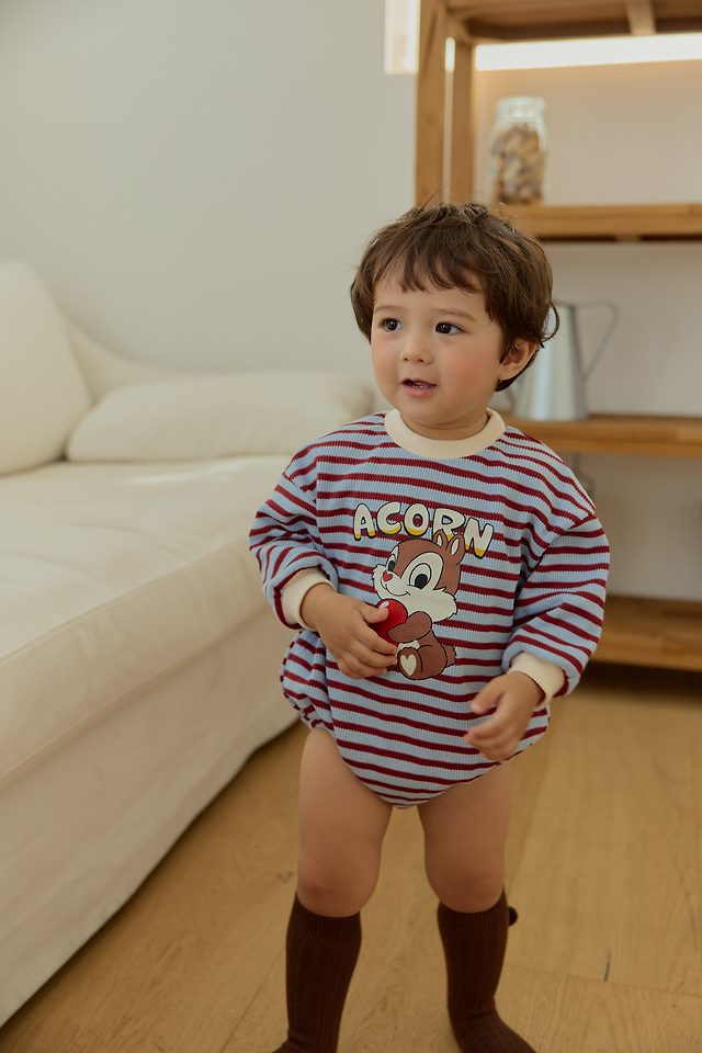 Sera - Korean Baby Fashion - #onlinebabyshop - Squirrel Stripe Romper - 9