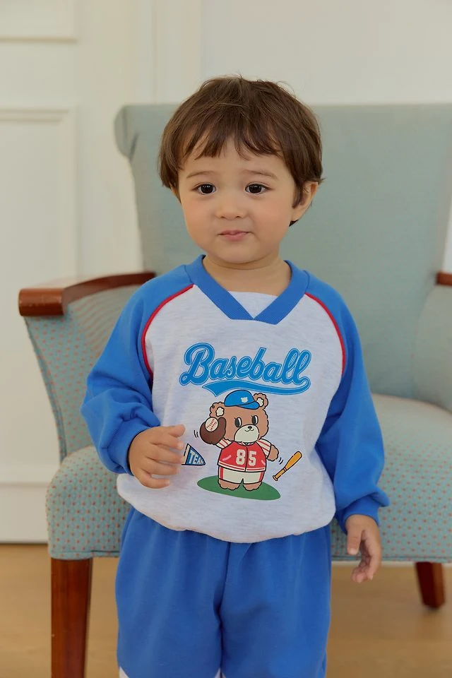 Sera - Korean Baby Fashion - #onlinebabyshop - V-Neck Baseball Top and Bottom Set - 6