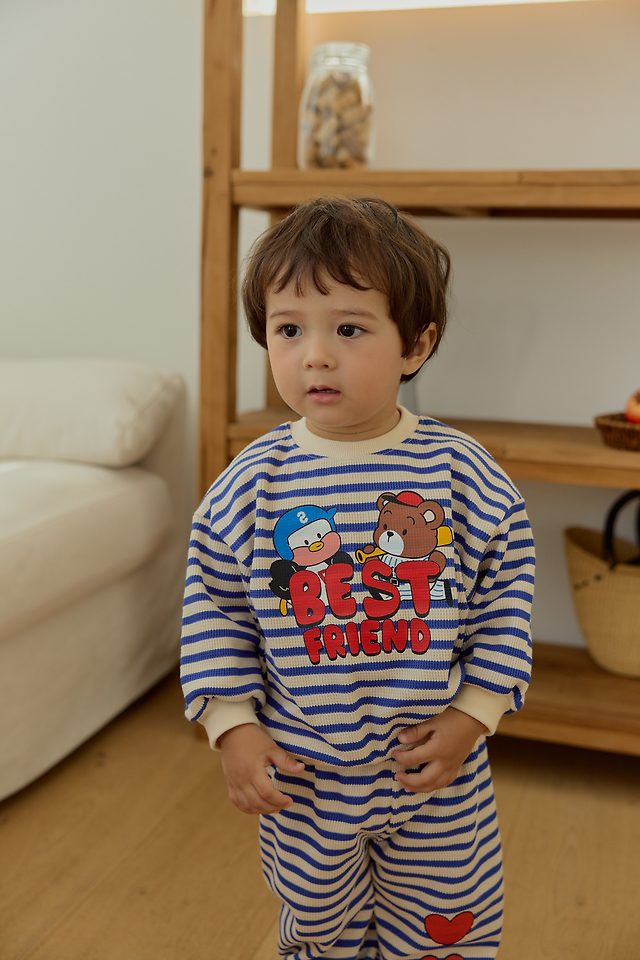 Sera - Korean Baby Fashion - #onlinebabyboutique - Best Friend Stripe Top and Bottom Set - 4
