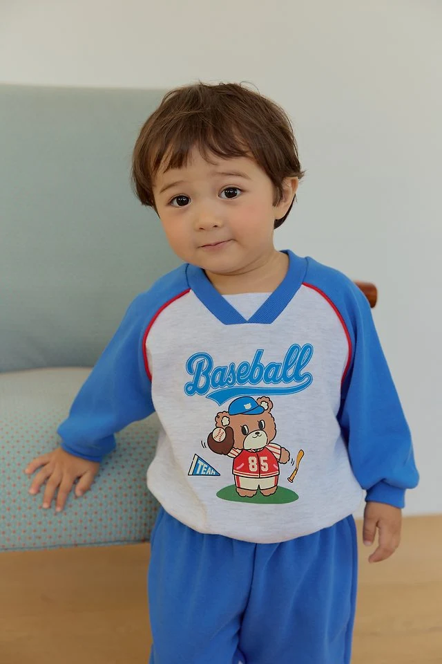 Sera - Korean Baby Fashion - #smilingbaby - V-Neck Baseball Top and Bottom Set - 7