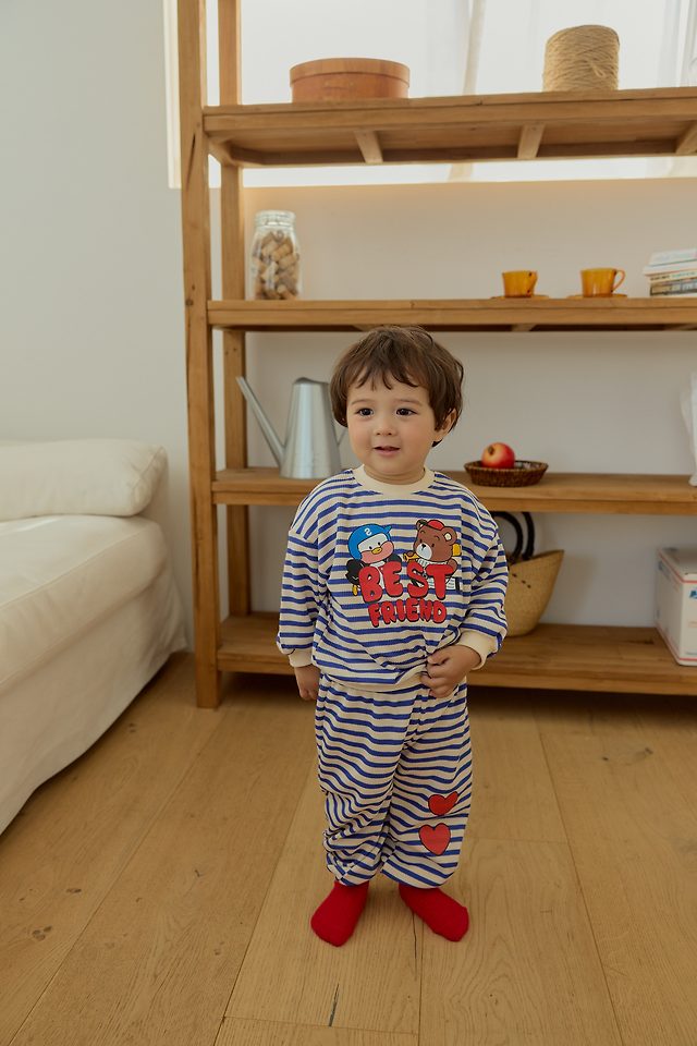 Sera - Korean Baby Fashion - #smilingbaby - Best Friend Stripe Top and Bottom Set - 5