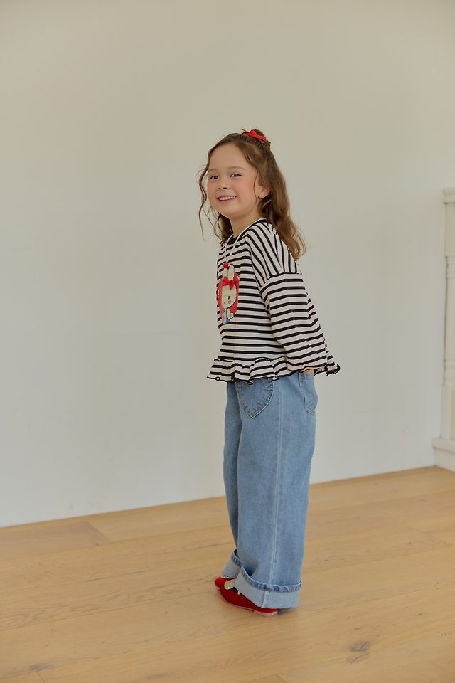 Sera - Korean Children Fashion - #childofig - Frill Heart Stripe Tee - 12