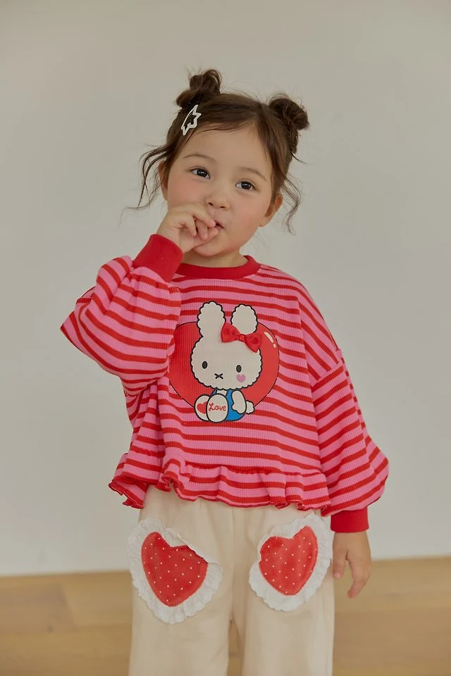 Sera - Korean Children Fashion - #kidsshorts - Frill Heart Stripe Tee