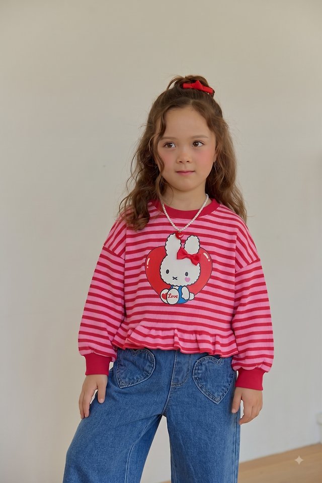 Sera - Korean Children Fashion - #kidzfashiontrend - Frill Heart Stripe Tee - 3