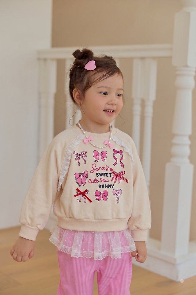 Sera - Korean Children Fashion - #minifashionista - Ribbon Lace Raglan Sweatshirt - 6