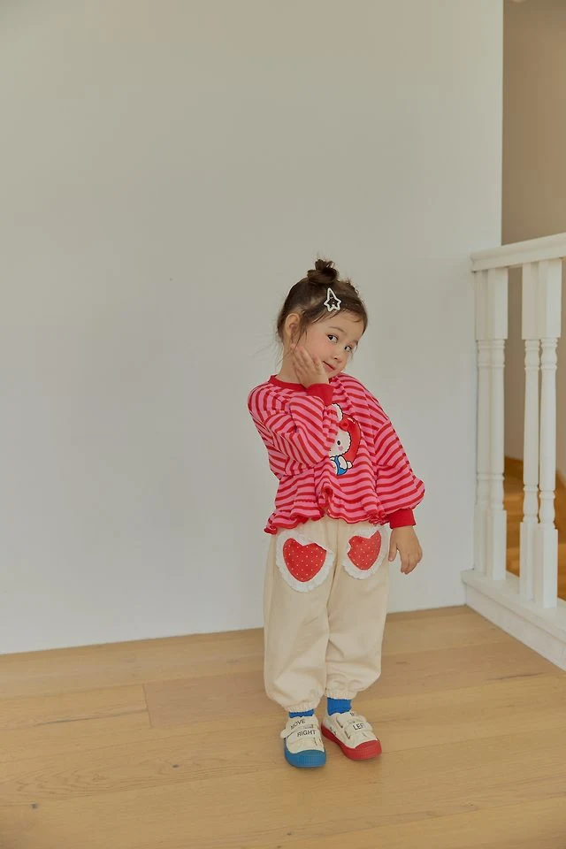 Sera - Korean Children Fashion - #prettylittlegirls - Frill Heart Stripe Tee - 8