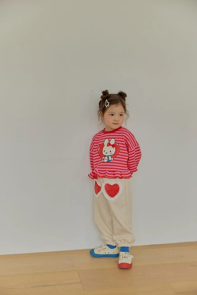 Sera - Korean Children Fashion - #todddlerfashion - Frill Heart Stripe Tee - 9