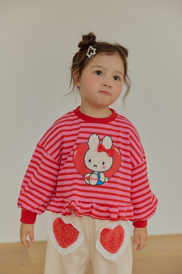 Sera - Korean Children Fashion - #toddlerclothing - Frill Heart Stripe Tee - 10