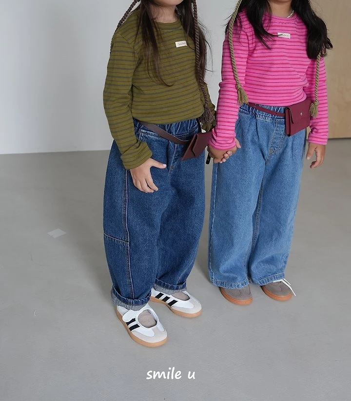 Smile U - Korean Children Fashion - #prettylittlegirls - Curved Line Denim Pants - 4