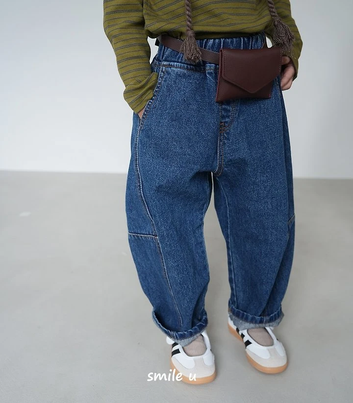 Smile U - Korean Children Fashion - #childrensboutique - Curved Line Denim Pants - 6