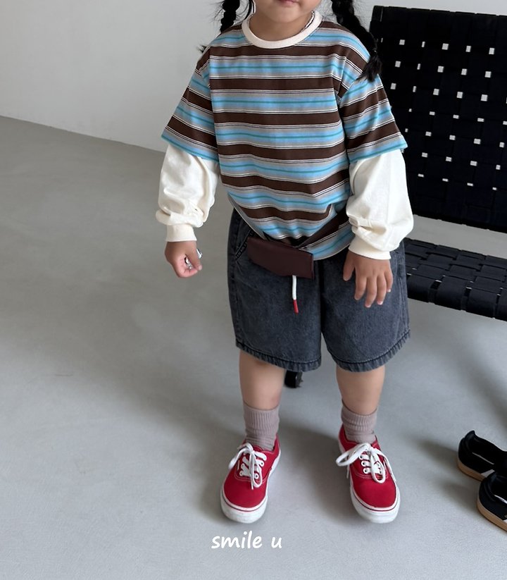 Smile U - Korean Children Fashion - #fashionkids - String Midi Denim Pants - 8