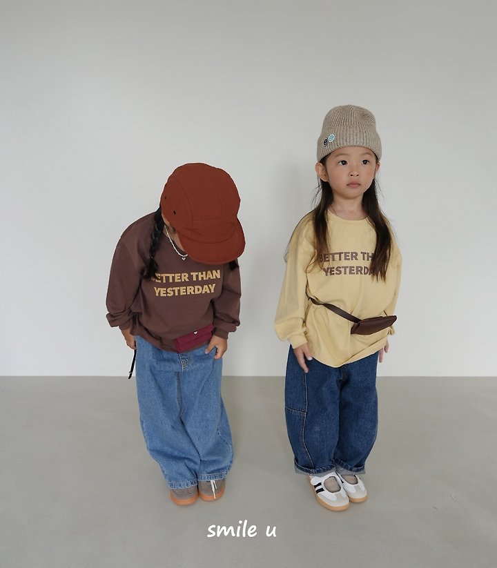 Smile U - Korean Children Fashion - #kidsshorts - Curved Line Denim Pants - 10