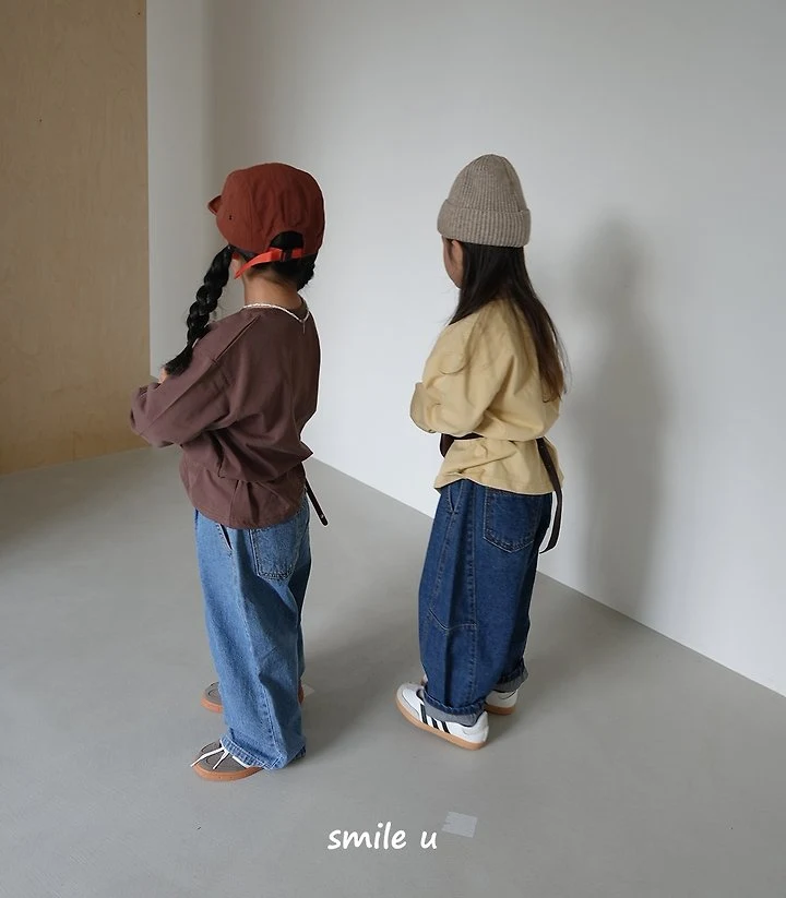 Smile U - Korean Children Fashion - #kidsstore - Curved Line Denim Pants - 11