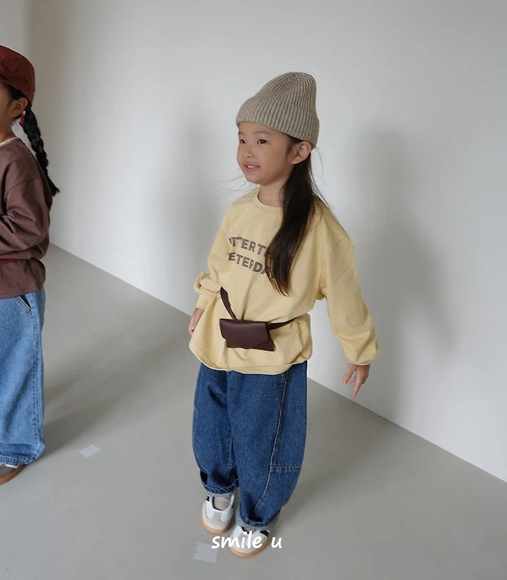 Smile U - Korean Children Fashion - #kidzfashiontrend - Curved Line Denim Pants - 12