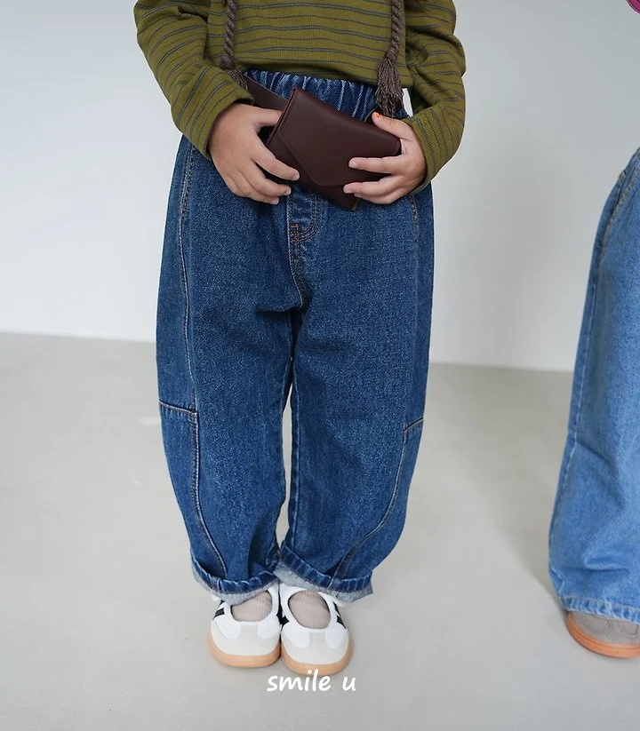 Smile U - Korean Children Fashion - #prettylittlegirls - Curved Line Denim Pants - 3