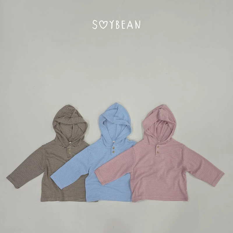 Soybean - Korean Children Fashion - #minifashionista - Striped Button Hoodie