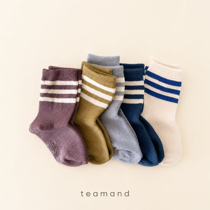 Teamand - Korean Children Fashion - #childofig - 3-Line Sock Set - 4