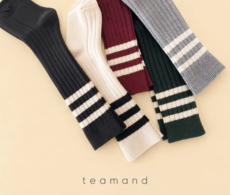 Teamand - Korean Children Fashion - #childofig - 3-Line Ribbed Knee Socks - 8