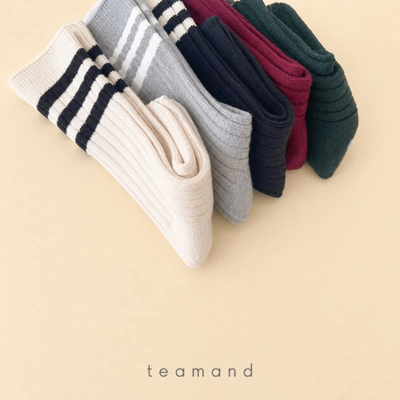 Teamand - Korean Children Fashion - #kidsstore - 3-Line Ribbed Knee Socks
