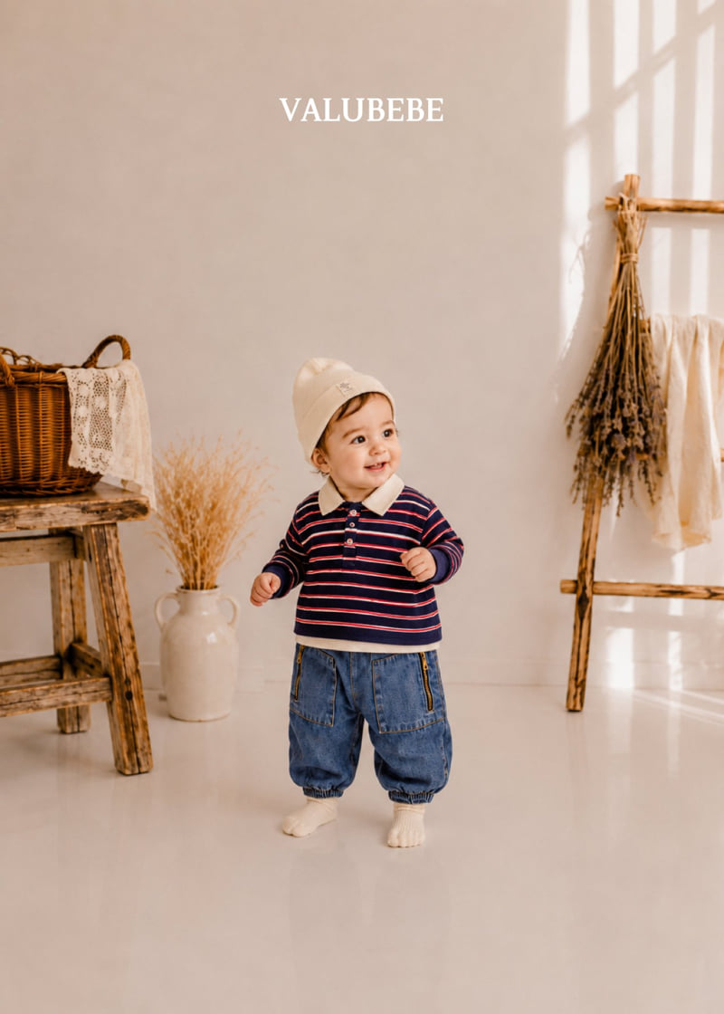 Valu Bebe - Korean Baby Fashion - #onlinebabyshop - Milky Stripe Collar Tee - 12