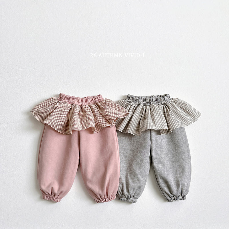 Vivid I - Korean Children Fashion - #Kfashion4kids - Check Frill Jogger Pants
