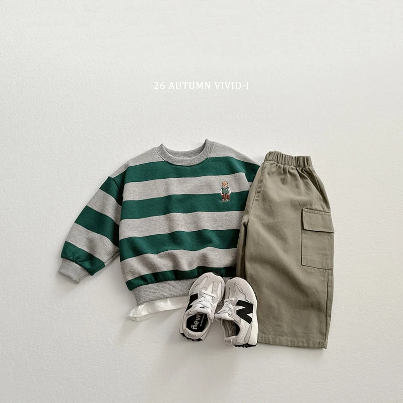 Vivid I - Korean Children Fashion - #childrensboutique - Big Stripe Bear Sweatshirt - 10