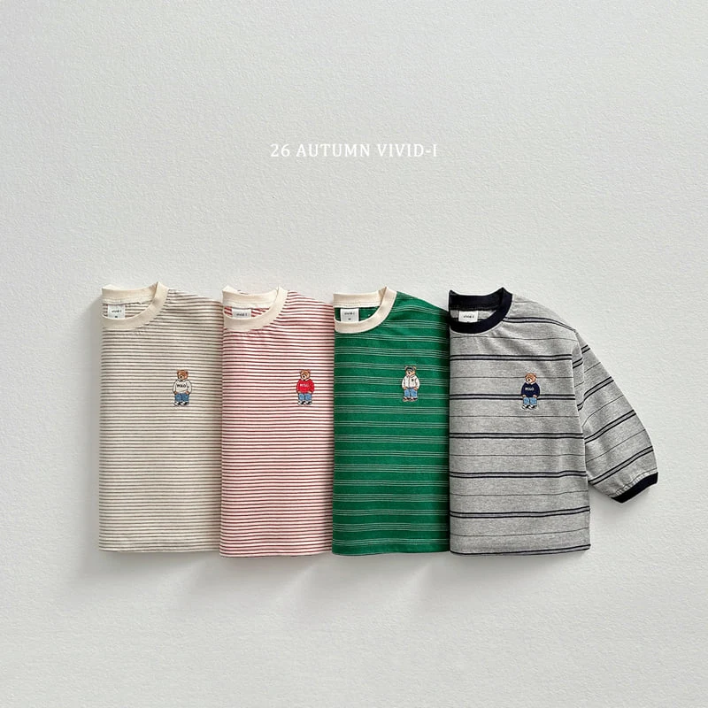 Vivid I - Korean Children Fashion - #designkidswear - Signature Bear Stripe Tee