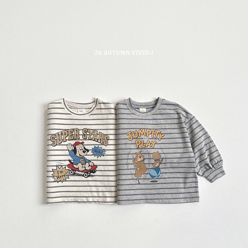 Vivid I - Korean Children Fashion - #designkidswear - Stripe Cartoon Single Tee