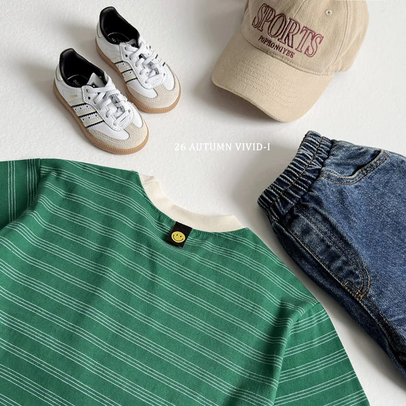 Vivid I - Korean Children Fashion - #designkidswear - Stripe Smaile Label Tee - 12