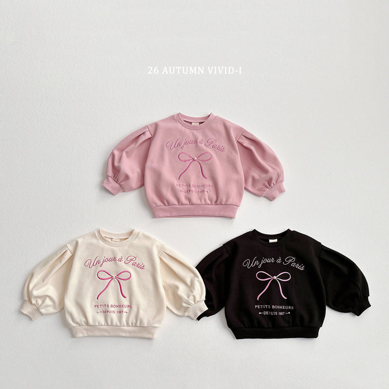 Vivid I - Korean Children Fashion - #discoveringself - Ribbon Pearl Puff Sweatshirt