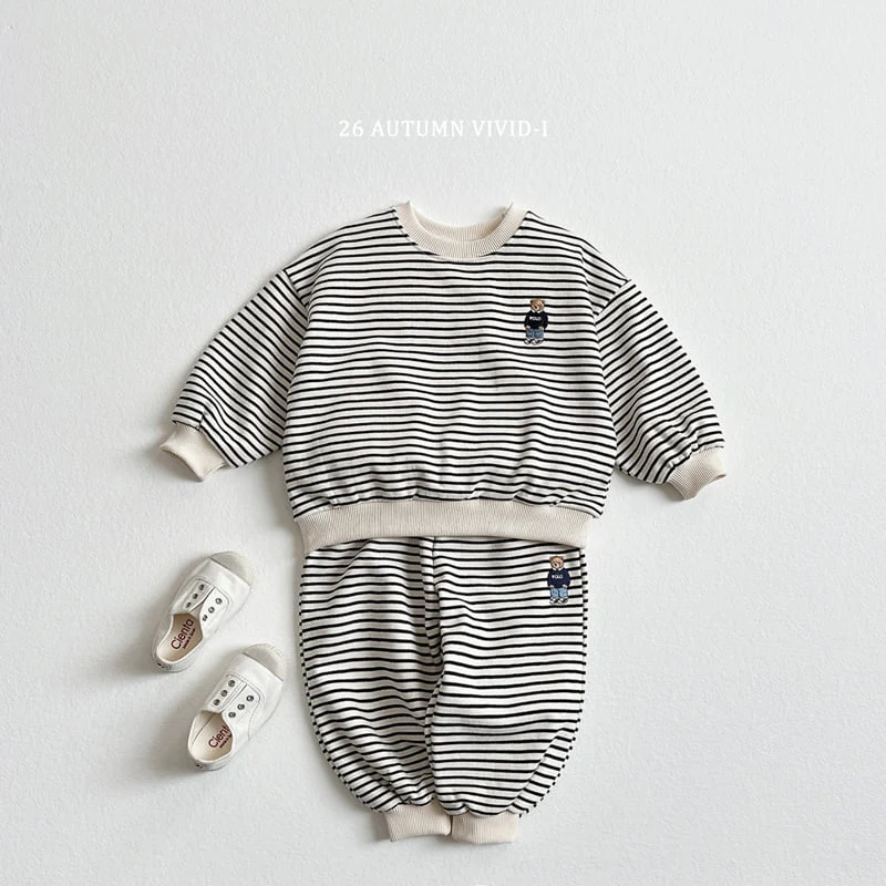 Vivid I - Korean Children Fashion - #discoveringself - Stripe Bear Embroidered Set - 5