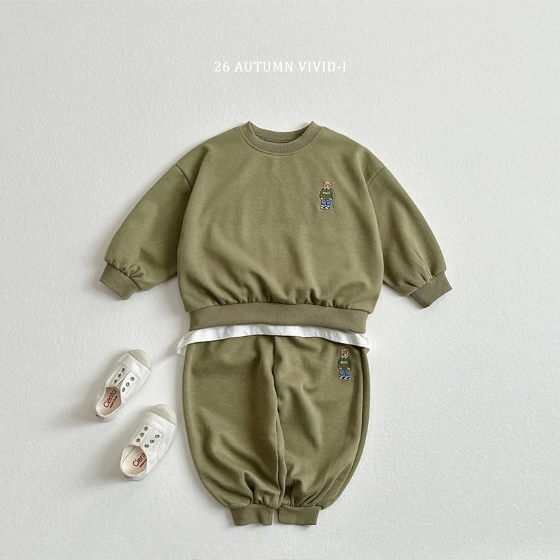 Vivid I - Korean Children Fashion - #fashionkids - Embroidered Bear Set - 6