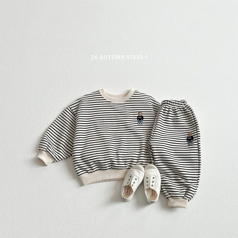 Vivid I - Korean Children Fashion - #fashionkids - Stripe Bear Embroidered Set - 6