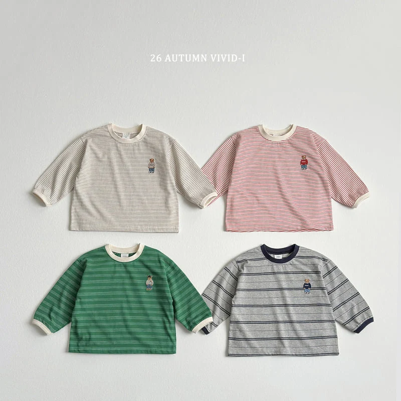 Vivid I - Korean Children Fashion - #fashionkids - Signature Bear Stripe Tee - 3