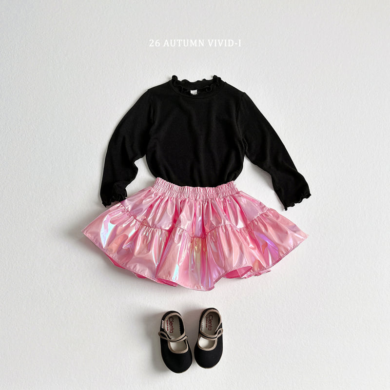 Vivid I - Korean Children Fashion - #kidsshorts - Popcorn Glossy Flare Skirt - 8