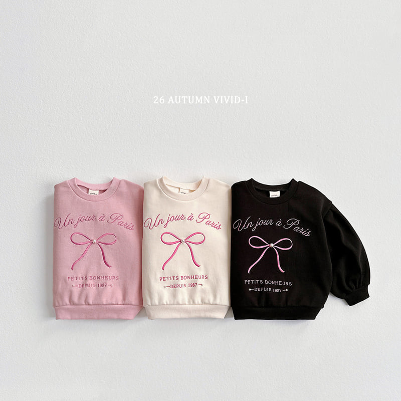 Vivid I - Korean Children Fashion - #kidsshorts - Ribbon Pearl Puff Sweatshirt - 3