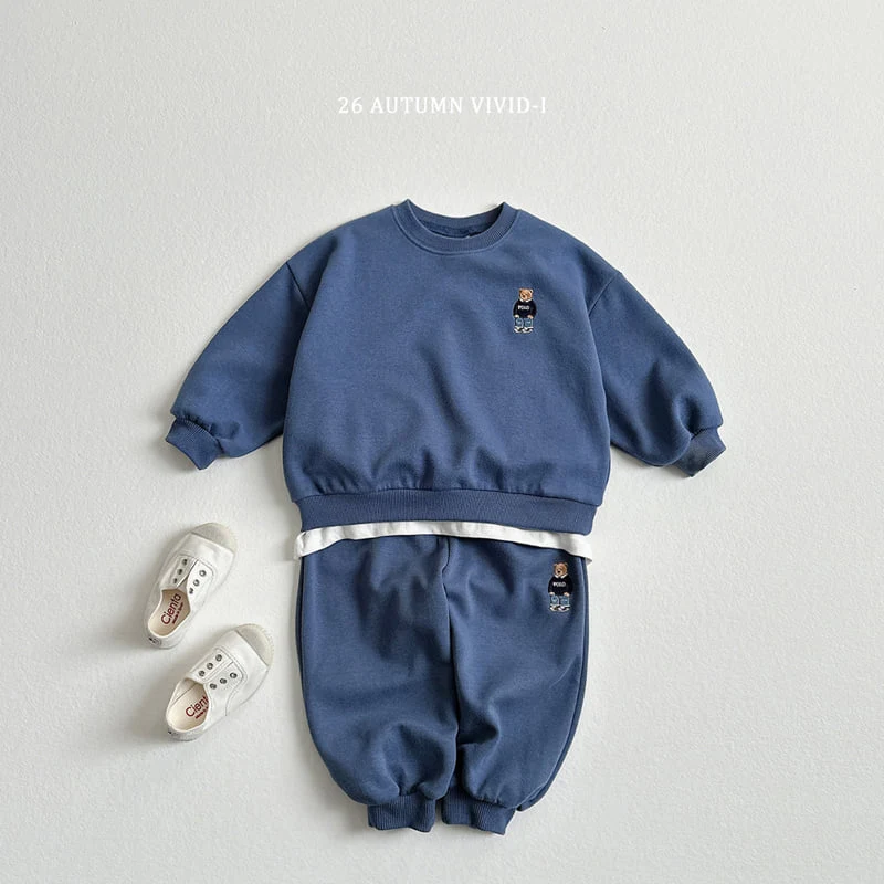Vivid I - Korean Children Fashion - #kidsshorts - Embroidered Bear Set - 7
