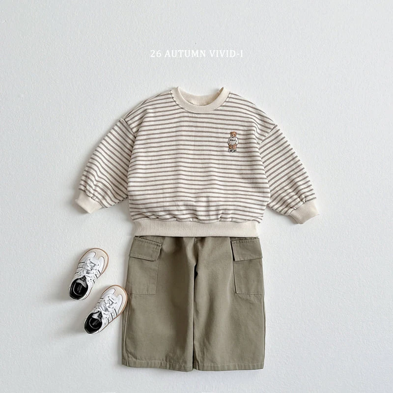 Vivid I - Korean Children Fashion - #kidsshorts - Stripe Bear Embroidered Set - 7