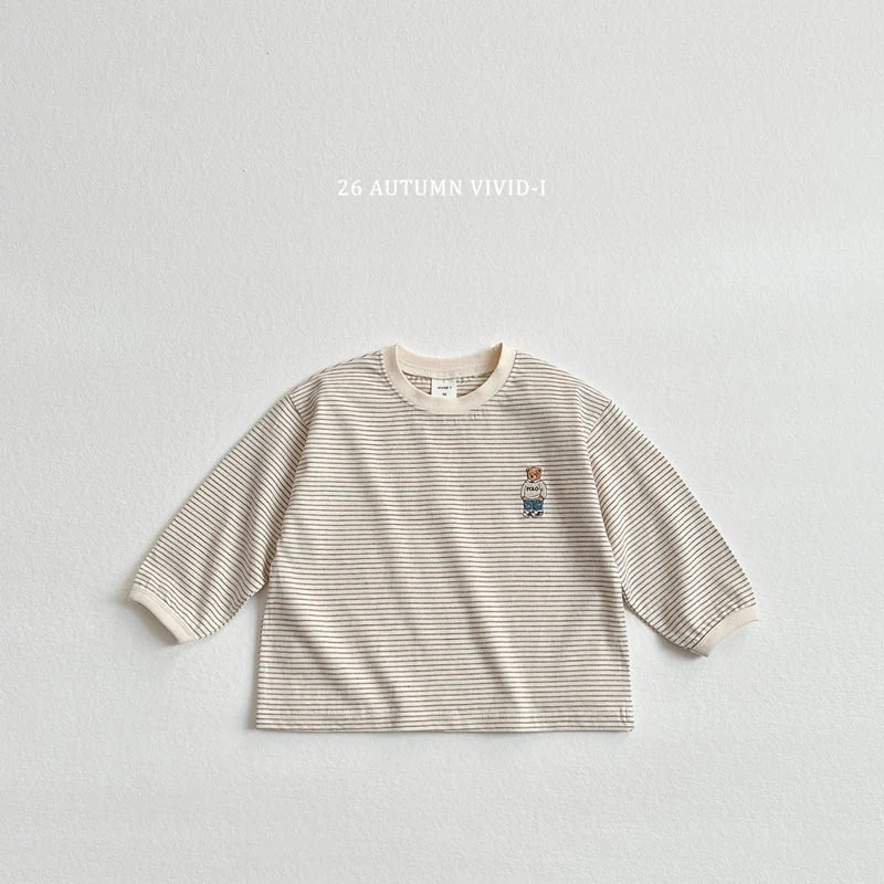 Vivid I - Korean Children Fashion - #fashionkids - Signature Bear Stripe Tee - 4