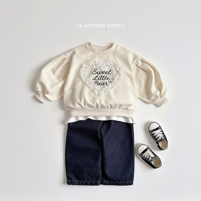 Vivid I - Korean Children Fashion - #kidsshorts - Heart Lace Puff Sweatshirt - 11