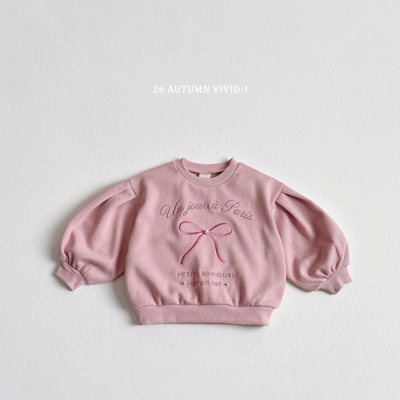 Vivid I - Korean Children Fashion - #kidsshorts - Ribbon Pearl Puff Sweatshirt - 4