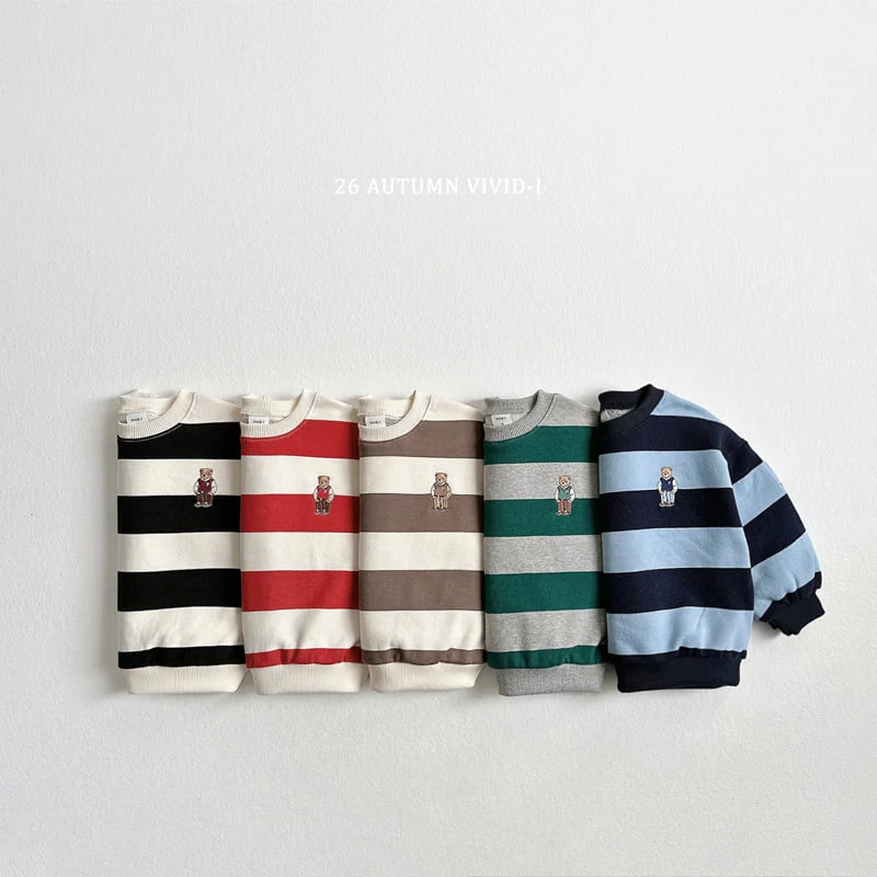 Vivid I - Korean Children Fashion - #kidsstore - Big Stripe Bear Sweatshirt