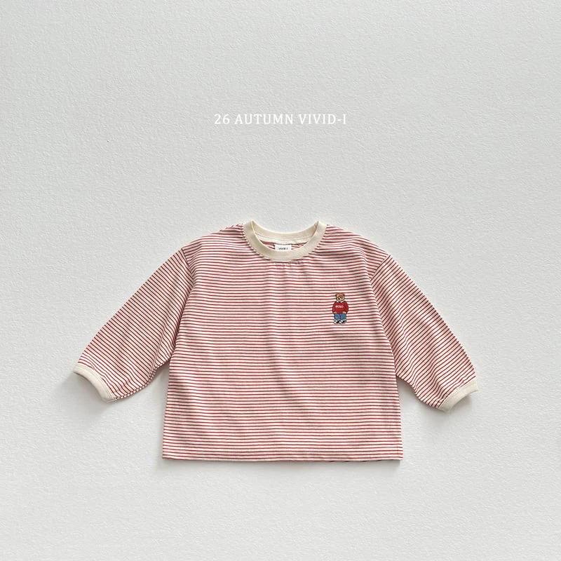 Vivid I - Korean Children Fashion - #kidsstore - Signature Bear Stripe Tee - 5
