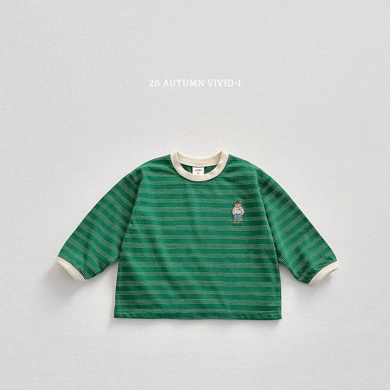 Vivid I - Korean Children Fashion - #kidzfashiontrend - Signature Bear Stripe Tee - 6