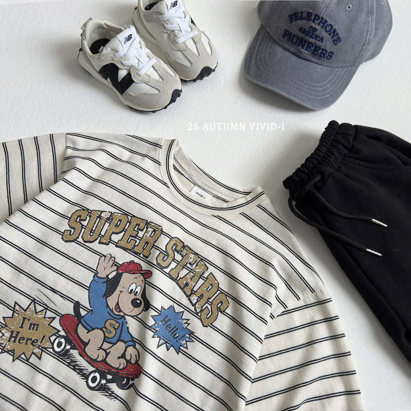 Vivid I - Korean Children Fashion - #kidzfashiontrend - Stripe Cartoon Single Tee - 6