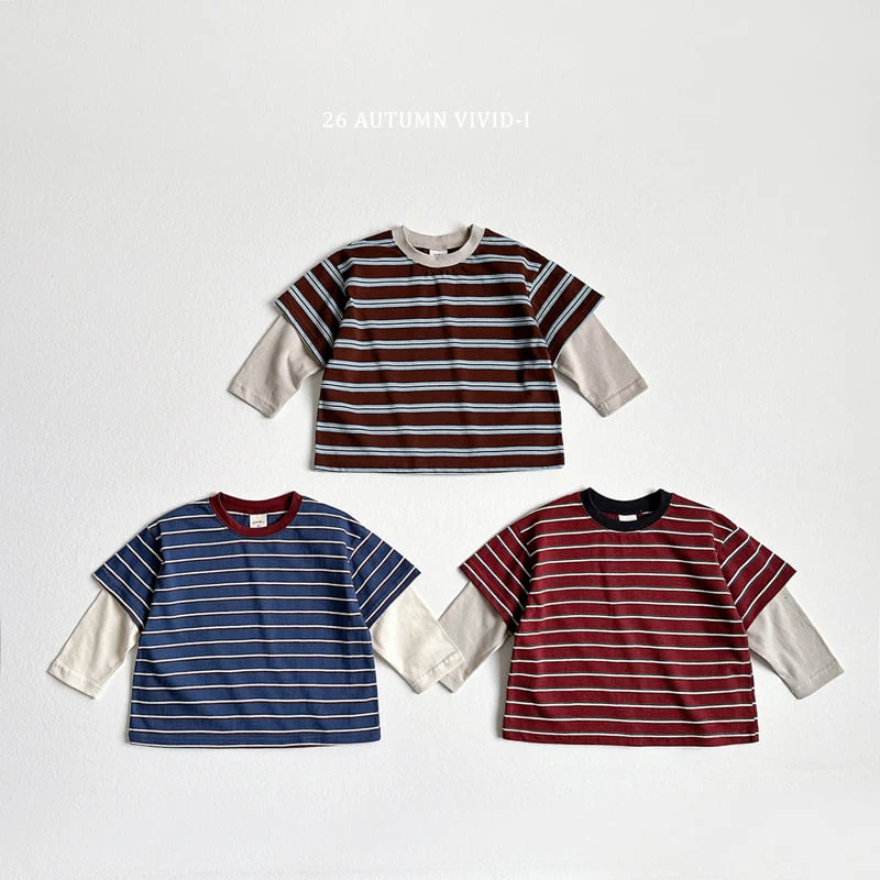 Vivid I - Korean Children Fashion - #kidzfashiontrend - Multi Stripe Layered Tee - 3