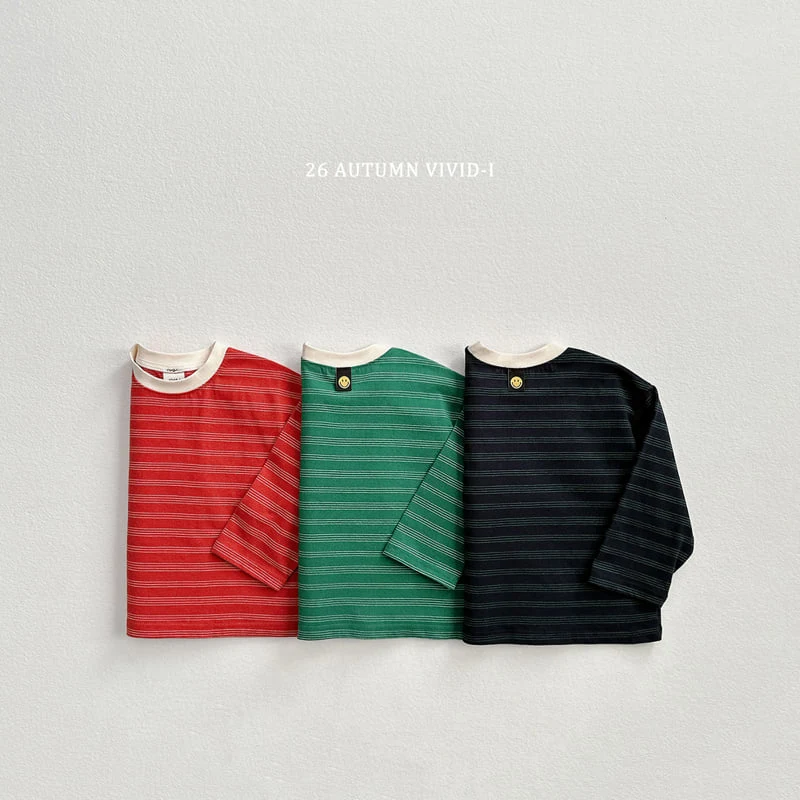 Vivid I - Korean Children Fashion - #kidzfashiontrend - Stripe Smaile Label Tee