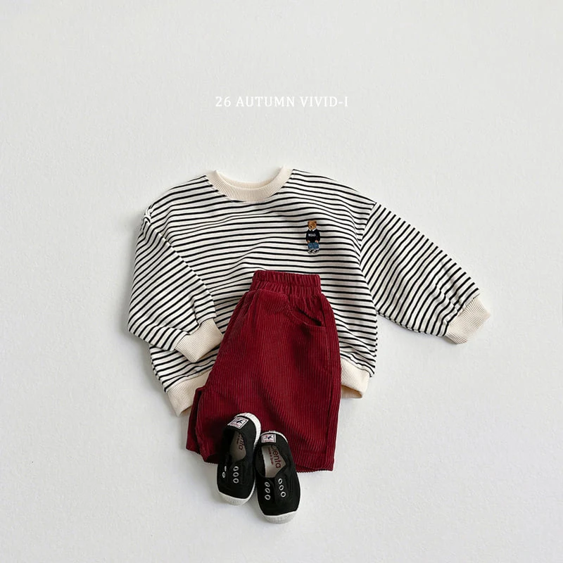 Vivid I - Korean Children Fashion - #magicofchildhood - Stripe Bear Embroidered Set - 12